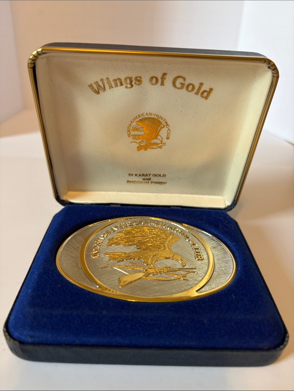 Vintage North American Hunting Club Wings Of Gold Belt Buckle 24k Gold Plated